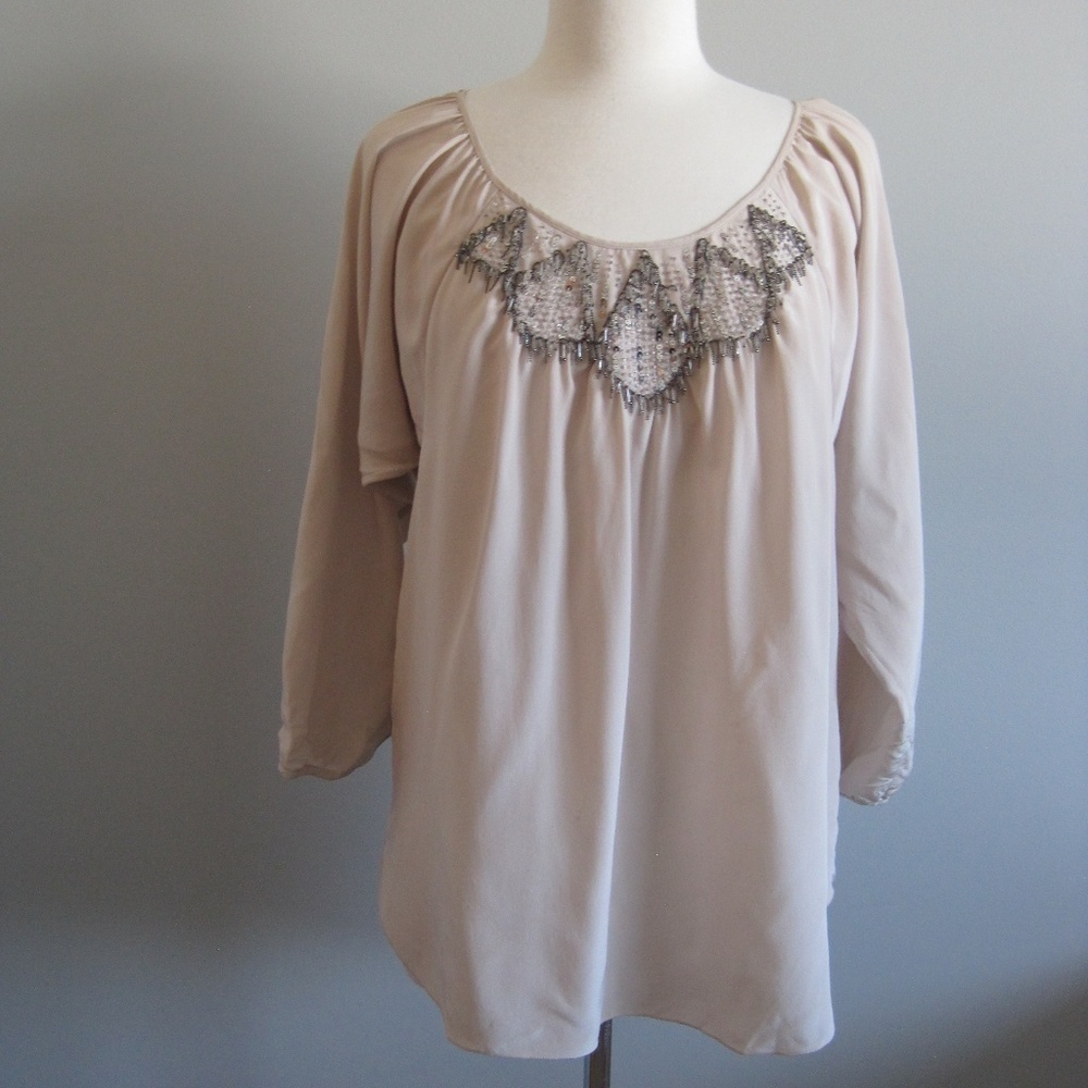 Rebecca Taylor SILK Beige Blouse with Sequin Detail